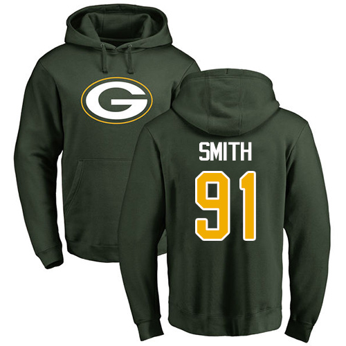 Men Green Bay Packers Green #91 Smith Preston Name And Number Logo Nike NFL Pullover Hoodie Sweatshirts->nfl t-shirts->Sports Accessory